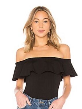 Halston Heritage Black Off-the-Shoulder Ruffle Bodysuit